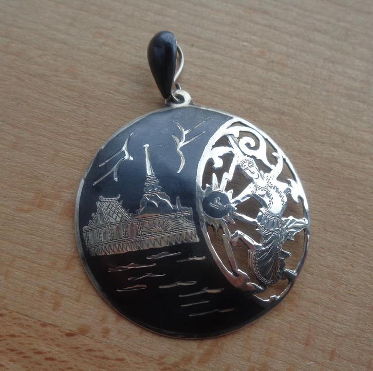 Vintage Sterling Zilver Siam Niëllo hanger [868], Sieraden, Tassen en Uiterlijk, Kettinghangers, Zo goed als nieuw, Zilver, Zilver