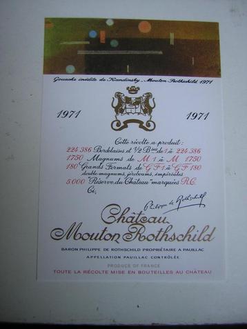 Origineel Chateau Mouton Rothschild Wijn Etiket 1971 beschikbaar voor biedingen