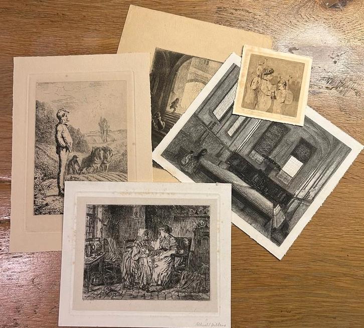 5 oude etsen, Antiek en Kunst, Kunst | Schilderijen | Klassiek, Ophalen of Verzenden