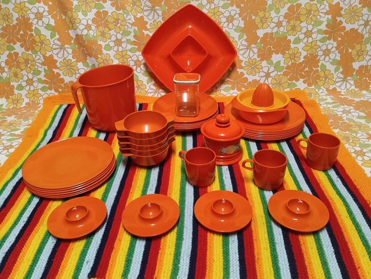 Vintage Oranje Mepal servies, Caravans en Kamperen, Kampeeraccessoires, Gebruikt, Verzenden