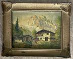 Alpenlandschap met boerderij en bergen, Antiek en Kunst, Kunst | Schilderijen | Klassiek, Ophalen of Verzenden