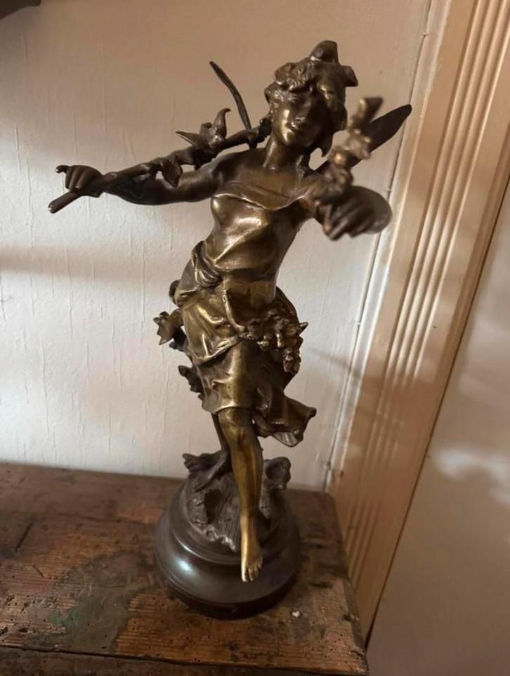 Mooi groot oud  bronzen beeld van een bosnimf / engel 43 cm, Antiek en Kunst, Kunst | Beelden en Houtsnijwerken, Ophalen of Verzenden