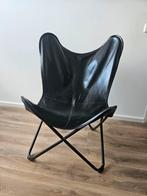 Zwarte leren vlinderstoel, Huis en Inrichting, Stoelen, Ophalen, Gebruikt, Zwart, Metaal