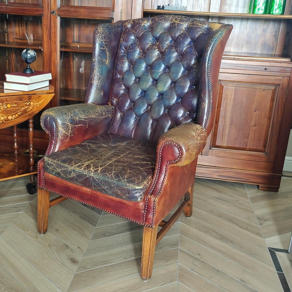 Chesterfield Oorfauteuil Karakteristiek Colourful, Huis en Inrichting, Fauteuils, Gebruikt, Ophalen of Verzenden, 75 tot 100 cm