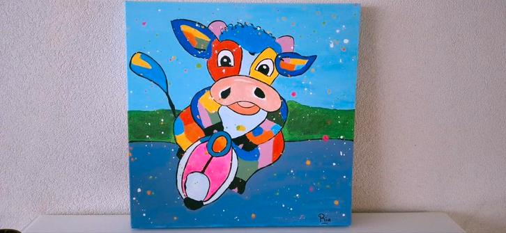 Kleurrijke Schilderijen Set - 2 Stuks, Antiek en Kunst, Kunst | Schilderijen | Abstract, Ophalen of Verzenden