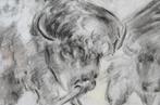 Houtskool 2 bizons in de sneeuw? H. Tummers 1991, Antiek en Kunst, Ophalen of Verzenden
