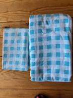 Wit/turquoise geruit dekbedovetrek 90 x 200, Ophalen, Eenpersoons, Wit