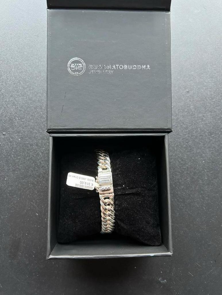 Buddha to buddha chain xs zilveren armband maat E 19 cm, Ophalen of Verzenden, Zo goed als nieuw, Zilver