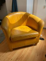 Gele leer fauteuil, Huis en Inrichting, Fauteuils, Ophalen, Gebruikt, Vintage, 75 tot 100 cm