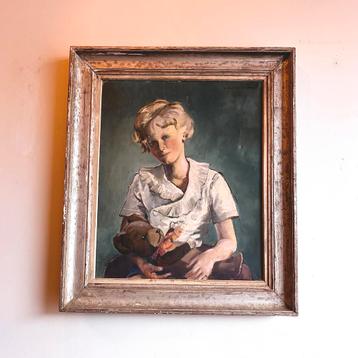 Schilderij: Meisje met Teddy Beer beschikbaar voor biedingen