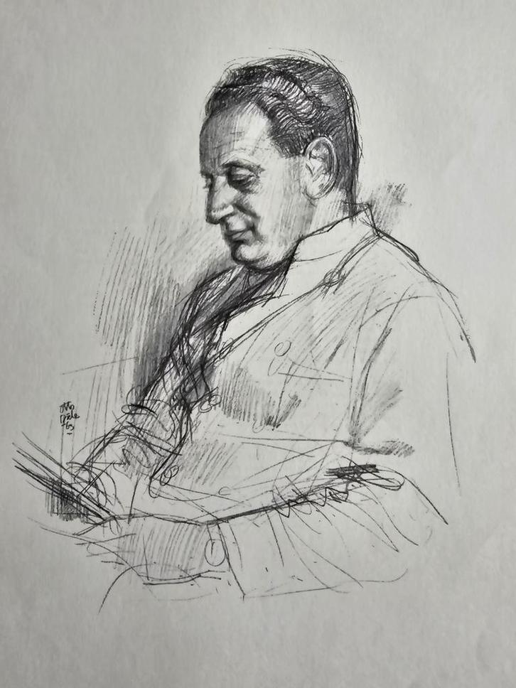 Otto Dicke - Portret van Prof. Dr. Ariëns (1963), Antiek en Kunst, Kunst | Tekeningen en Foto's, Ophalen of Verzenden
