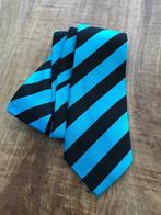 Stropdas 100% zijde handgeweven Blauw Zwart streep -NIEUW-, Ophalen of Verzenden, Nieuw, Blauw, Met patroon