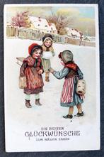 Kinderen met moffen spelen in de sneeuw, 1918, nieuwjaar, Verzenden, Voor 1920, Gelopen, Feest(dag)