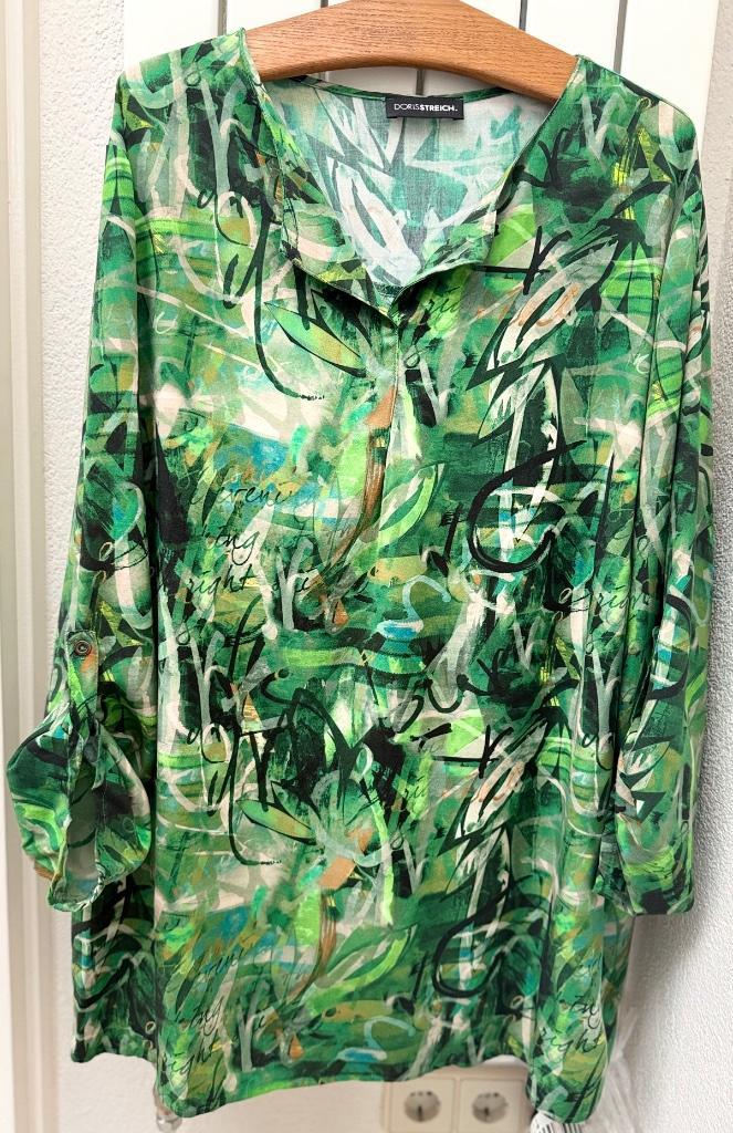 Doris Streich creme/groen/zwart kleurige blouse maat 52, Kleding | Dames, Grote Maten, Zo goed als nieuw, Blouse of Tuniek, Groen