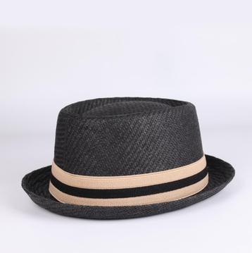 Zwarte stro pork pie hoed / heren dames zomer strand bowler beschikbaar voor biedingen