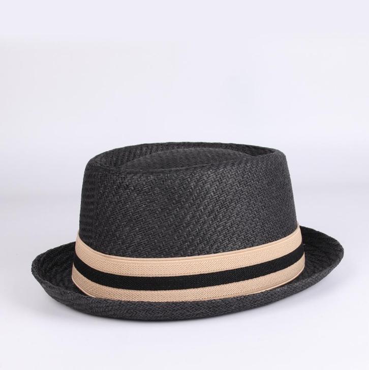 Zwarte stro pork pie hoed / heren dames zomer strand bowler, Kleding | Heren, Hoeden en Petten, Nieuw, Hoed, Verzenden
