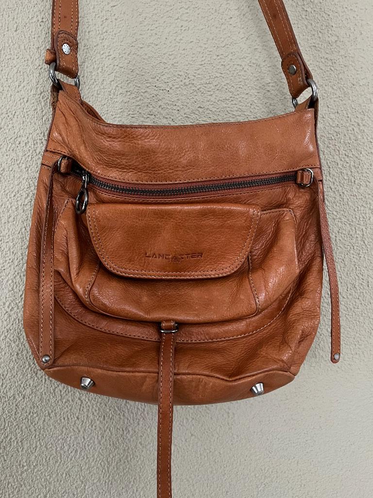 Lancaster leren damestas middenbruin, Ophalen of Verzenden, Zo goed als nieuw, Bruin, Handtas