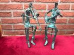 twee moderne bronzen beelden, vrolijke muzikanten, Ophalen of Verzenden