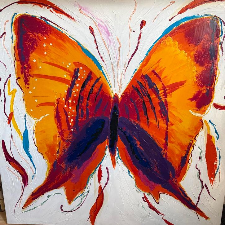 Vlinder Schilderij - 1x1 meter - Eyecatcher!, Antiek en Kunst, Kunst | Schilderijen | Modern, Ophalen