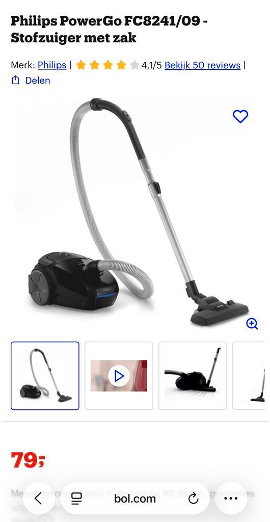 Philips PowerGo FC8241/09-Vacuum Cleaner with Bag - Like New, Witgoed en Apparatuur, Stofzuigers, Zo goed als nieuw, Ophalen of Verzenden