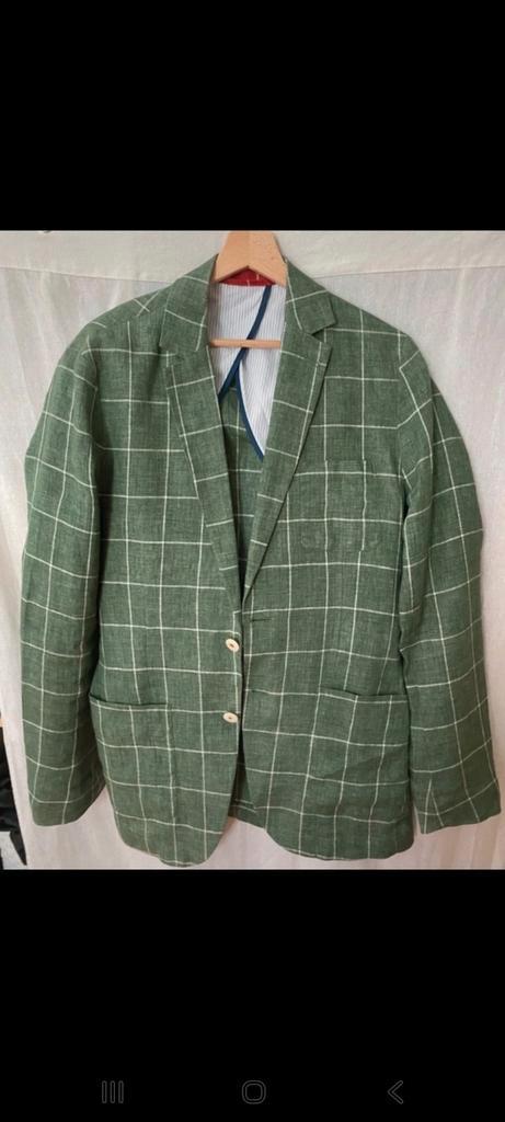 Groen linnen colbert Vicomte A, Kleding | Heren, Kostuums en Colberts, Zo goed als nieuw, Maat 46 (S) of kleiner, Groen, Ophalen of Verzenden