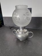 Vintage tinnen lampje met glazen kap en vitting, Ophalen of Verzenden