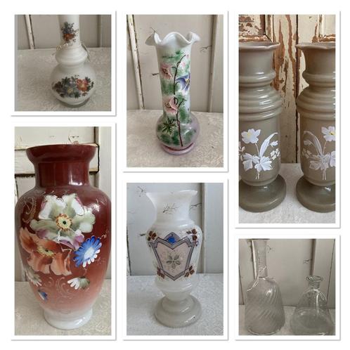 Brocante glazen vaas - vaasjes / oa Opaline - melkglas, Antiek en Kunst, Curiosa en Brocante, Ophalen of Verzenden