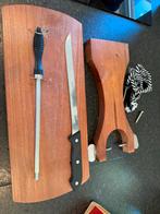 Houten Hamhouder Set met Mes en Aanzetstaal, Ophalen of Verzenden, Zo goed als nieuw