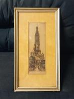 Oude Ets DELFT Nieuwe Kerk Toren Gravure Jaren 20 Vintage, Antiek en Kunst, Kunst | Etsen en Gravures, Ophalen of Verzenden