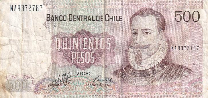 Chili 500 pesos 2000, Postzegels en Munten, Bankbiljetten | Amerika, Los biljet, Zuid-Amerika, Verzenden