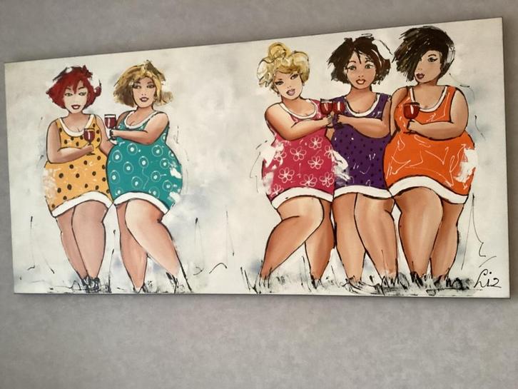 Groot vrolijk schilderij van Liz, Antiek en Kunst, Kunst | Schilderijen | Klassiek, Ophalen