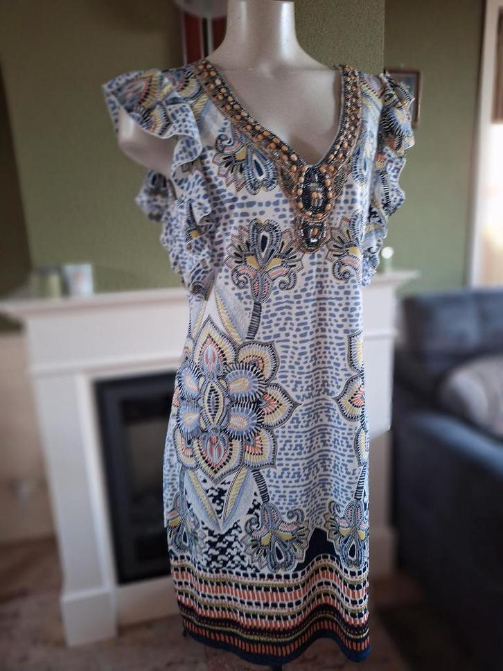 K-Design K Design ruches jurk m gratis verz in nL, Kleding | Dames, Jurken, Zo goed als nieuw, Maat 38/40 (M), Blauw, Knielengte