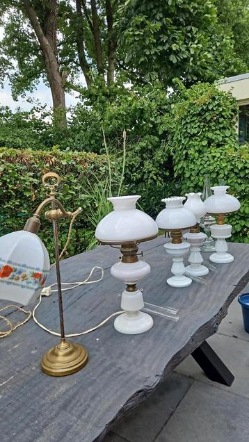 Opaline olie lampen, diverse maten antiek  beschikbaar voor biedingen