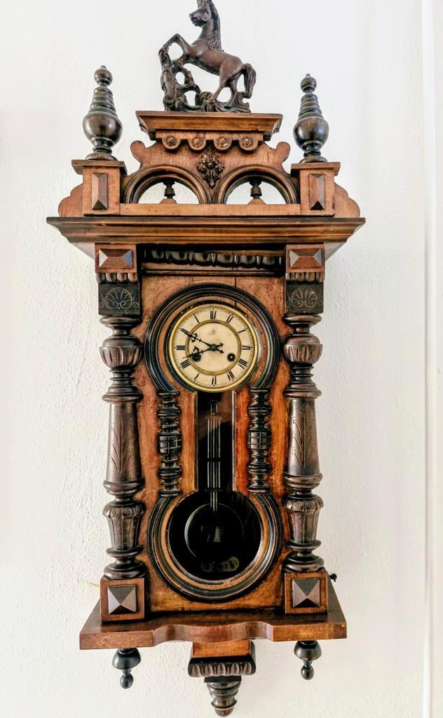 Antieke Regulateur Klok met Paardjes, Antiek en Kunst, Antiek | Klokken, Ophalen