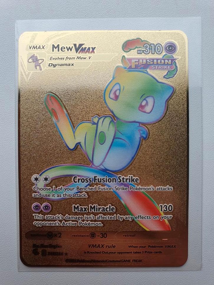 Rainbow Mew VMax Fusion Strike Pokemon kaart metal gold, Hobby en Vrije tijd, Verzamelkaartspellen | Pokémon, Nieuw, Ophalen of Verzenden