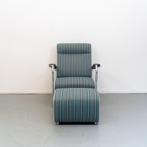 Leolux Scylla blauw/wit gestreept hoge rug + hocker, Huis en Inrichting, Fauteuils, Ophalen of Verzenden, Zo goed als nieuw