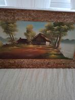 Oud schilderijtje . Is beschadigd. Kleine gaatje in doek., Ophalen of Verzenden