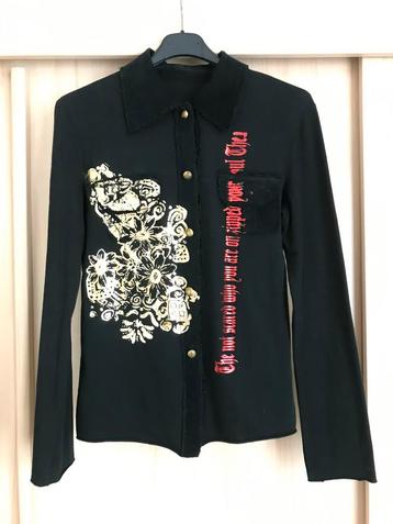 Zwart vest blouses goud print knoopjes rood stretch m 38 beschikbaar voor biedingen