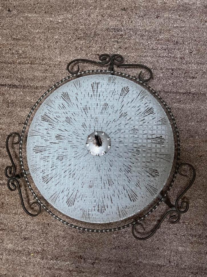 Vintage Plafondlamp met Metalen Frame, Huis en Inrichting, Lampen | Plafondlampen, Gebruikt, Glas, Ophalen of Verzenden