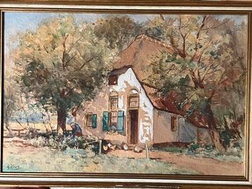 🔴PRACHTIGE AQUAREL Adriaan Keus BOERDERIJ Putten schilderij beschikbaar voor biedingen