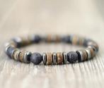 Stoere heren armband lavasteen en hematiet, Ophalen of Verzenden, Nieuw, Zwart, Overige materialen