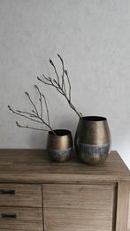 Twee grote Bloempotten / Vazen in Zwart Goud, Huis en Inrichting, Woonaccessoires | Vazen, Overige materialen, Zwart, Ophalen of Verzenden