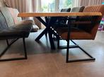 Boomstam Eettafel met stoelen en bank, 100 tot 150 cm, Eikenhout, 200 cm of meer, Ophalen of Verzenden