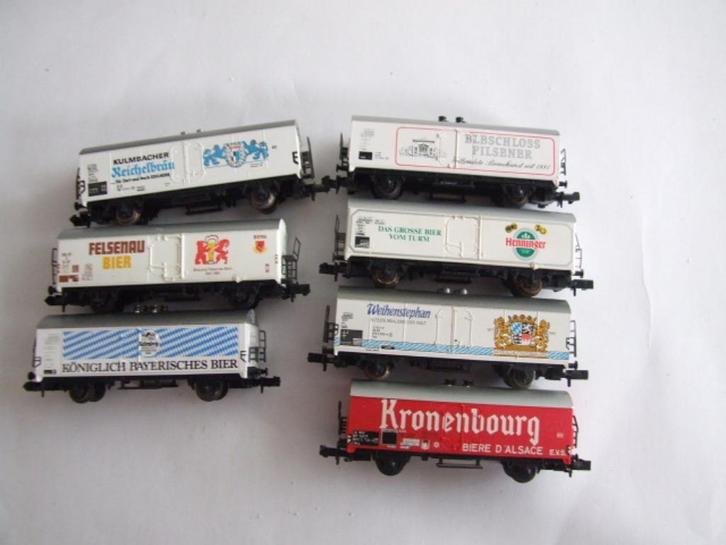 7x koelwagons Biermerken 4, Hobby en Vrije tijd, Modeltreinen | N-Spoor, Gebruikt, Wagon, Gelijkstroom, Overige merken, Ophalen of Verzenden