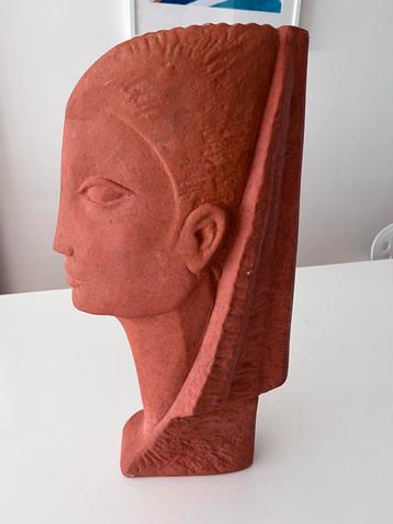 Art Deco terracotta beeld van vrouwenhoofd! beschikbaar voor biedingen