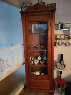 Mooie smalle houten vitrinekast met lade, Ophalen, Gebruikt, Met deur(en), 50 tot 100 cm