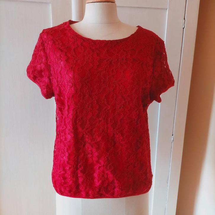 Rode kanten top vestje L H&M gevoerd korte mouw top kant, Kleding | Dames, Tops, Zo goed als nieuw, Maat 42/44 (L), Rood, Korte mouw
