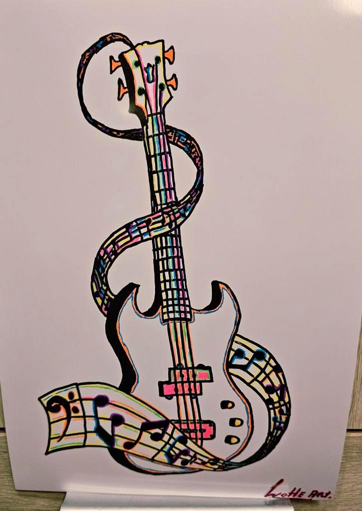 Gitaar Schilderij Ingelijst, Antiek en Kunst, Kunst | Overige Kunst, Ophalen of Verzenden