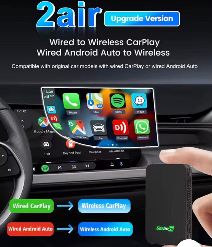 AANGEBODEN: CARLINKIT Draadloze Carplay Android & Apple, Auto diversen, Autoradio's, Nieuw, Ophalen of Verzenden