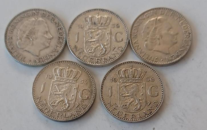 5 zilveren guldens, Postzegels en Munten, Munten | Nederland, Setje, 1 gulden, Koningin Juliana, Zilver, Ophalen of Verzenden
